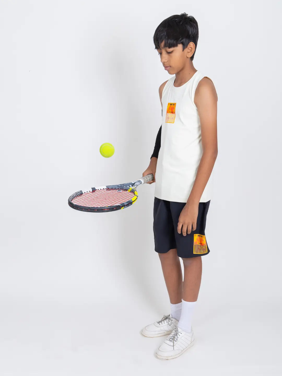 White & Black Sports Co-ord Sets with Tank Top Boys - Hoogah