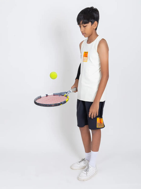 White & Black Sports Co-ord Sets with Tank Top Boys - Hoogah