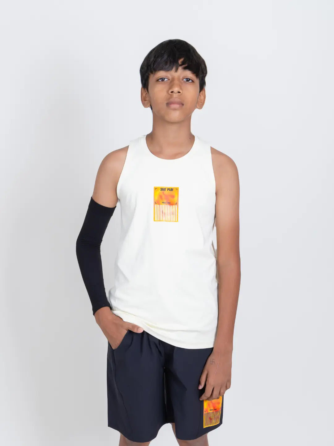 White & Black Sports Co-ord Sets with Tank Top Boys - Hoogah